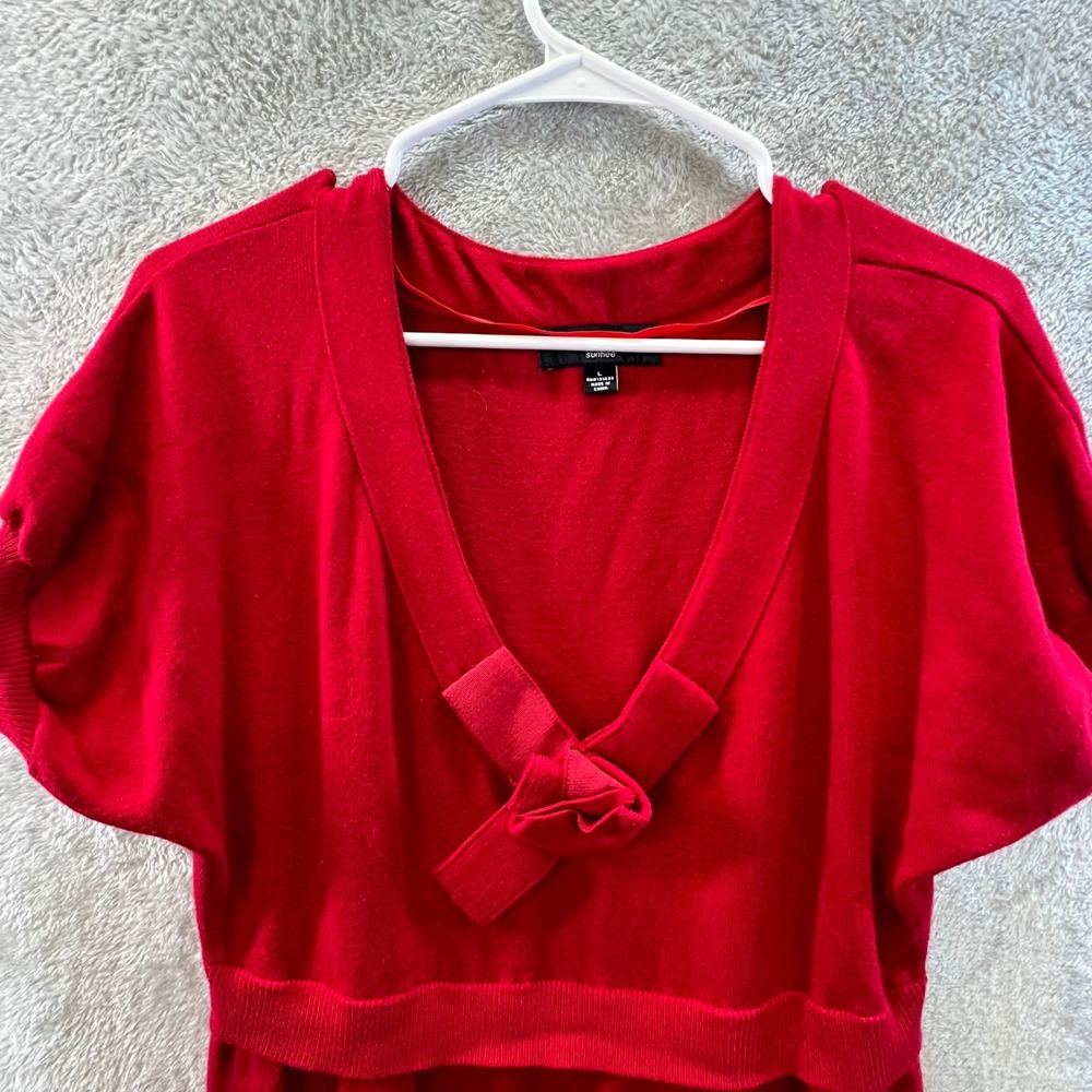 Chetta B‎ Sunhee Large Red Bow Sweater Dress Puff Sleeve Coquette Balletcore